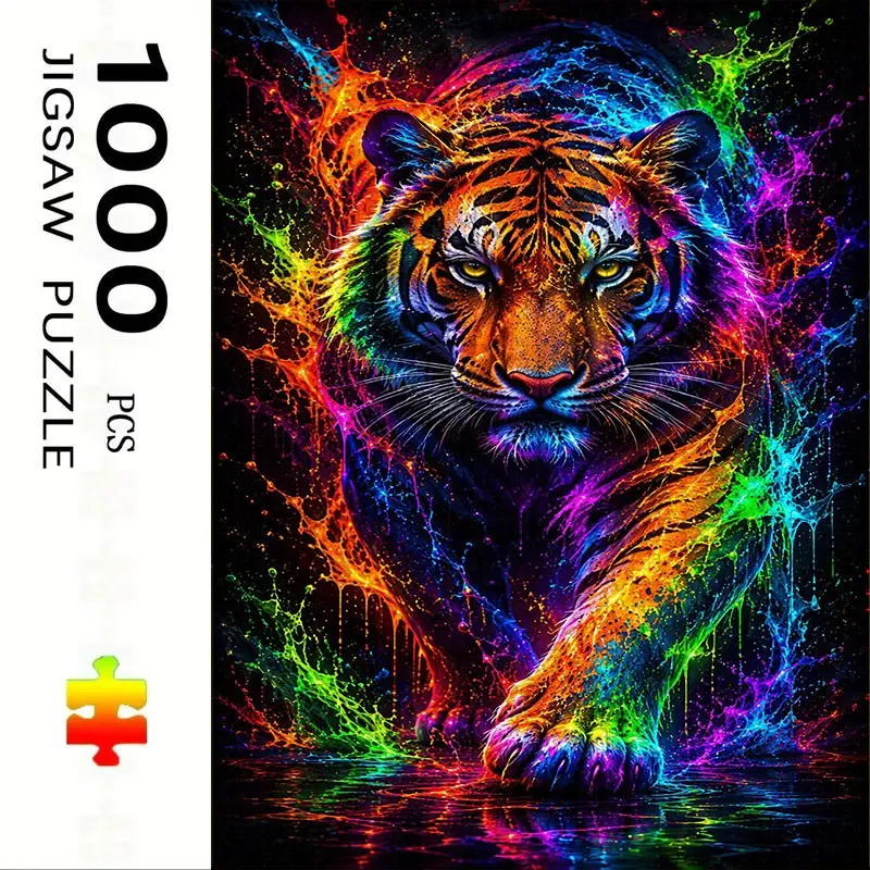 1000 Piece Tiger Theme Puzzle, Large Adult Family Interactive Toy, DIY Home Decor Brain Challenge, Festive Scene, Durable Puzzle