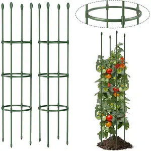 Round Heavy Duty Tomato Cage - 55 Inch Steel Core Plastic Coated Garden Trellis, 4-Post Rustproof Plant Support for Tomato/Cucumber/Beans, No Tools Snap Assembly, Spare Parts Available