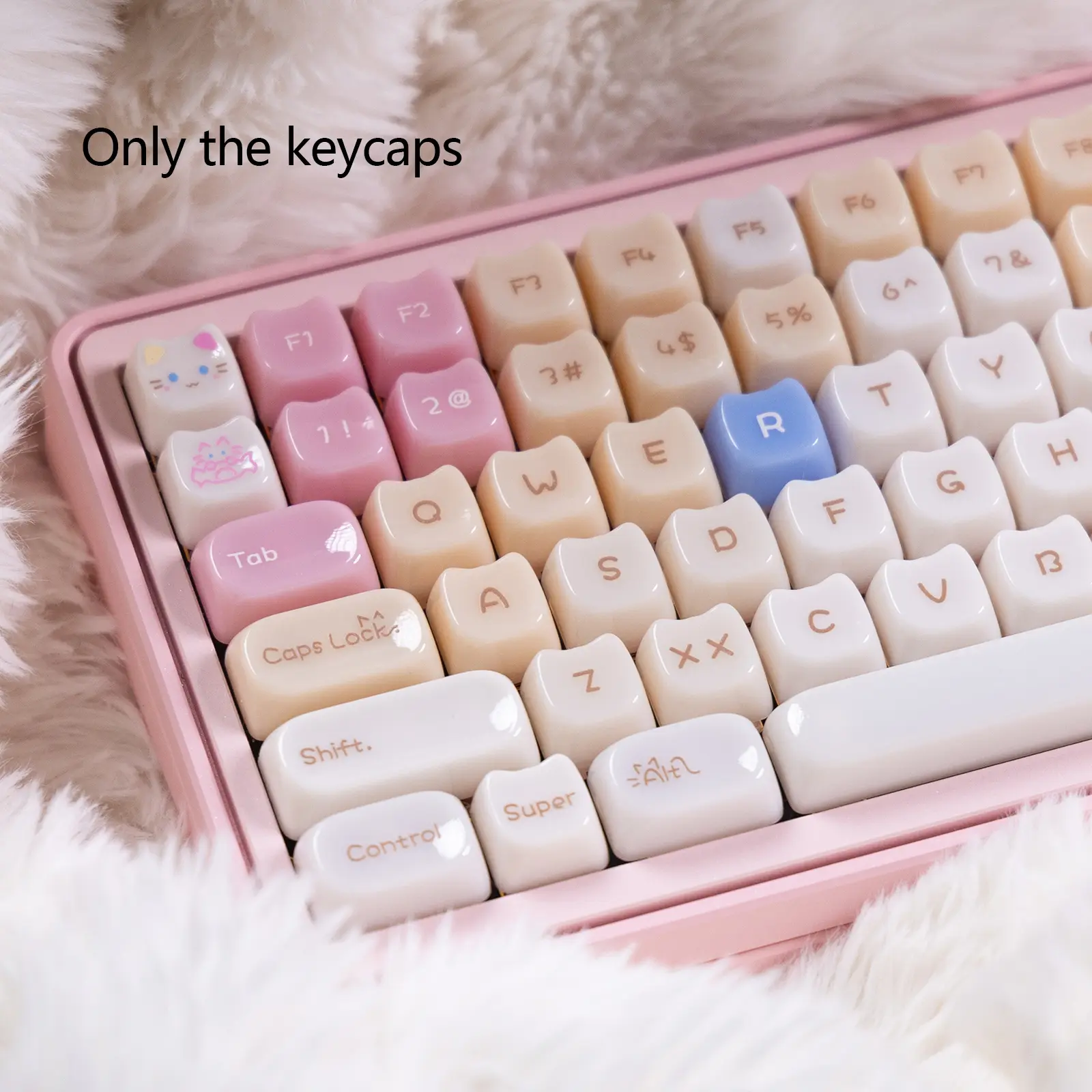 Candy Cat Keycaps, MAO height, Cute Ragdoll Cat Keycaps, Smooth Surface, PC Light-transmitting Material, Front-printed Characters, Pink Theme, Keycaps Only, compatible with 6.25U space 61 68 75 84 87 98 99 100 104 108