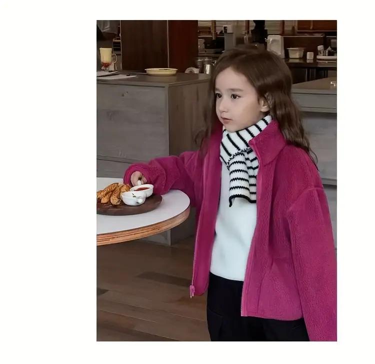 Girls' & Teens' Reversible Zip-Up Coat - Dual-Sided Winter Jacket, Full-Zip Front Closure, Stand Collar, Loose Fit Outerwear for School, Everyday & Formal Events - Easy-Care Polyester Lining, School Jacket, Stylish Pockets, Durable Construction, Fleece Li