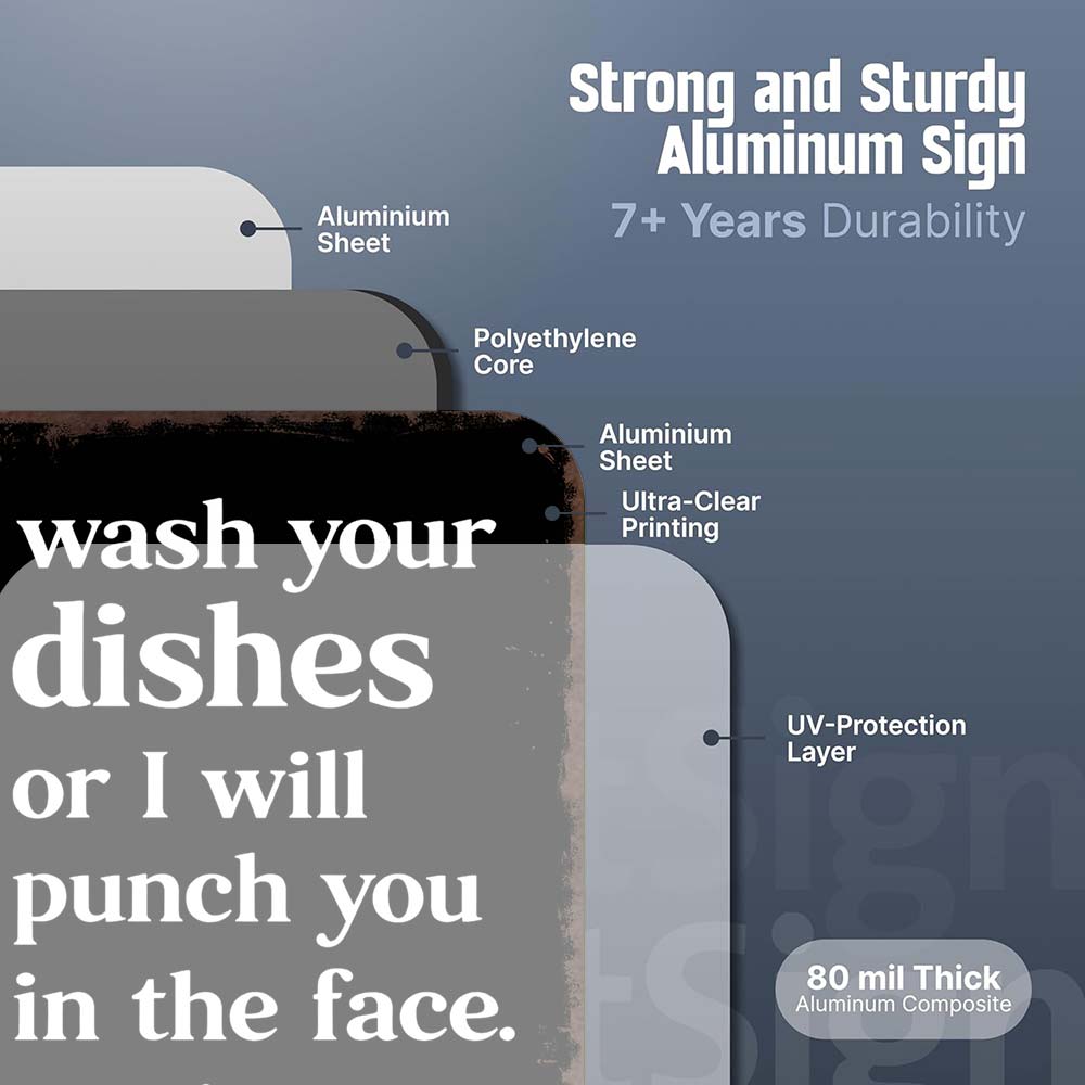 Funny 'Wash Your Dishes Or I'Ll Punch You In The Face' Metal Tin Sign 8"X12" - Waterproof, Weather-Resistant, Matte Finish, Perfect For Kitchen & Home Decoration, Cute Gift For Mom