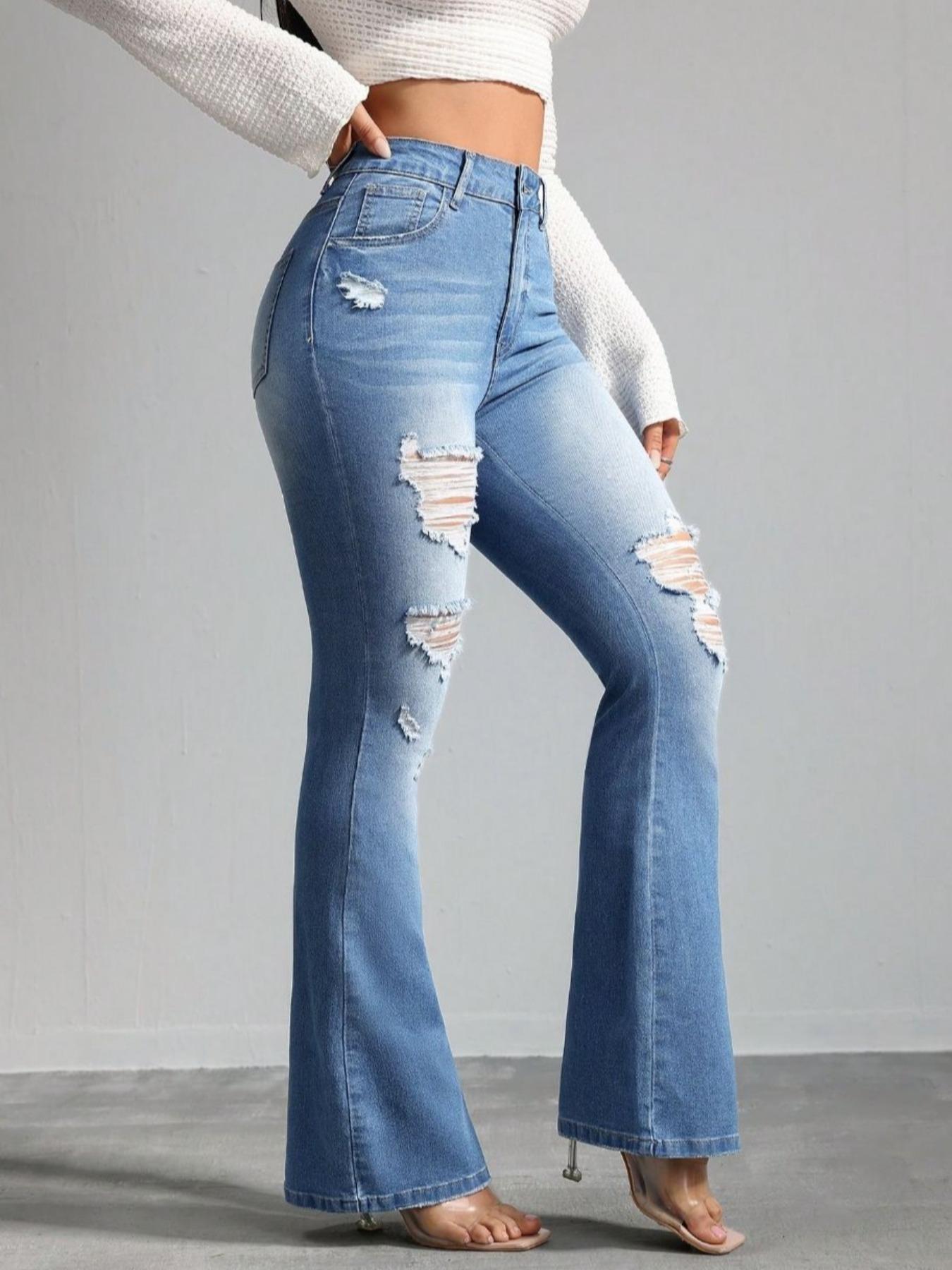 OBlue Jeans Women's Flare Leg Jeans, Casual Comfy Stretchy High Waist Bell Bottom Trousers for Daily Wear, Ladies Bottoms for All Seasons, Pants