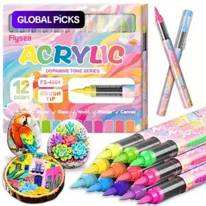 12 Colors Acrylic Paint Markers,Vibrant Color,Soft Brush Tip Water Based, Fine Tip Markers for Wood, Canvas, Rock Painting, Glass, Diy Crafts, Fabric Paint, Art supplies #GLOBAL PICKS