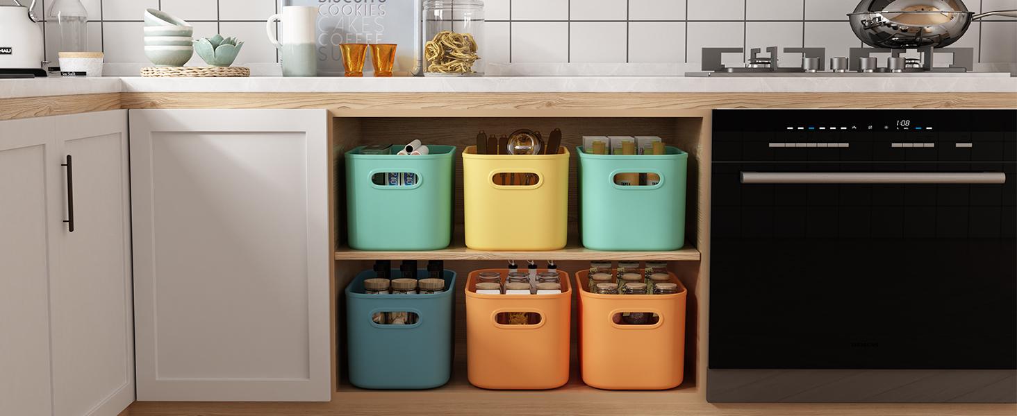 8 Pack Colorful Storage Bins with Lids Stackable Storage Container for Organizing, Storage Boxes with Handle for Shelves, Cute Storage Bin for Craft, Snacks, 9.85x6.9x5.7 inch