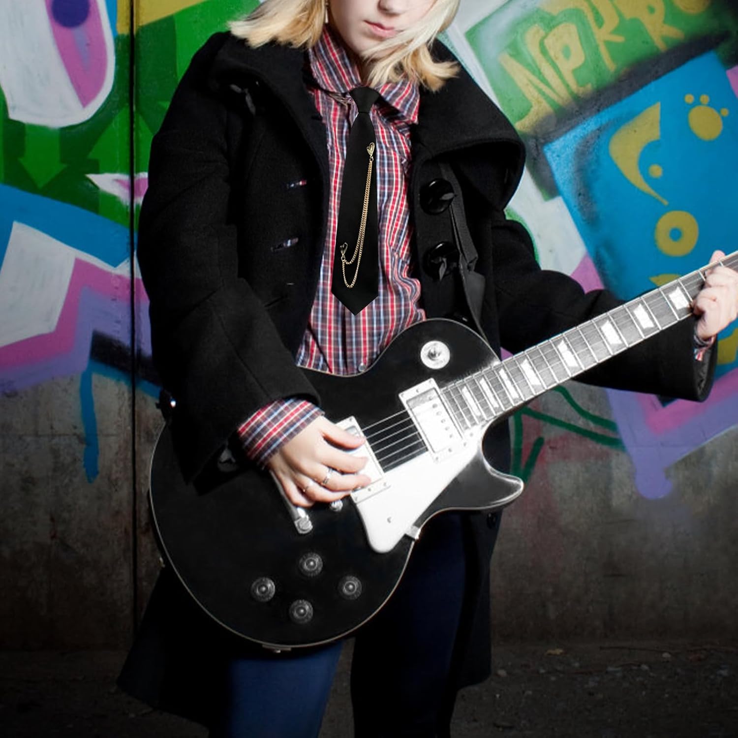 SUNDAY MIRTH Z-HDW45 Ties for Women Men, Punk Metal Chain Necktie Pre-Tied Adjustable Black Tie for Uniform, School, Shirt Accessory SUNDAY MIRTH Z-HDW45 Ties for Women Men, Punk Metal Chain Necktie Pre-Tied Adjustable Black Tie for Uniform, School, Shirt Accessory