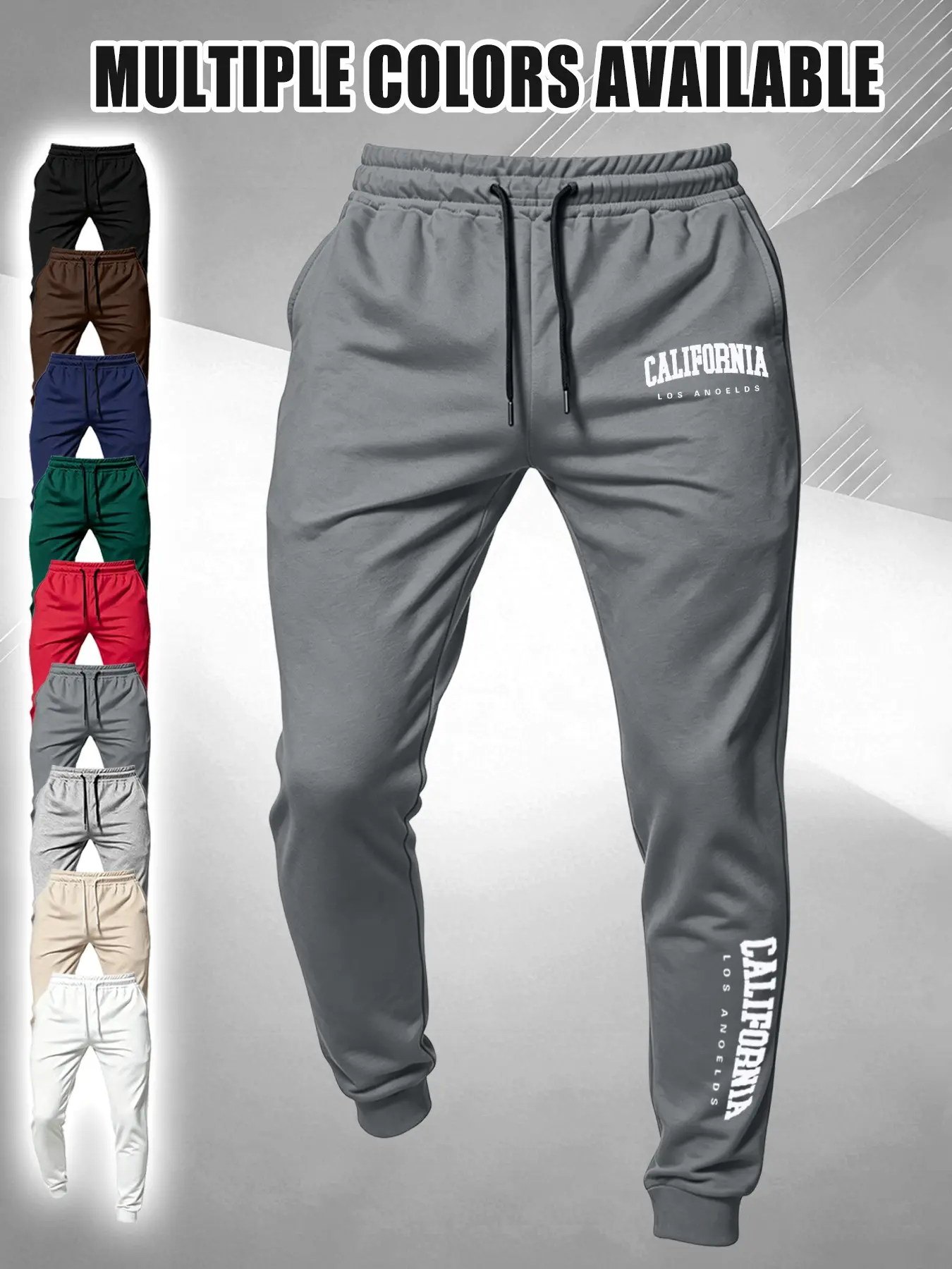 Men's Trendy Print Casual Long Pants, California Letter Design, Comfortable Soft Fabric, Multi-Color Options, Summer Outdoor Wear