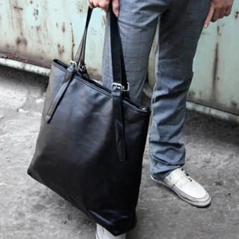 Soft Leather Tote Bag for Men Japanese Korea Style Business Casual Street Handbag Male Large Capacity Zipper Laptop Underam Bags