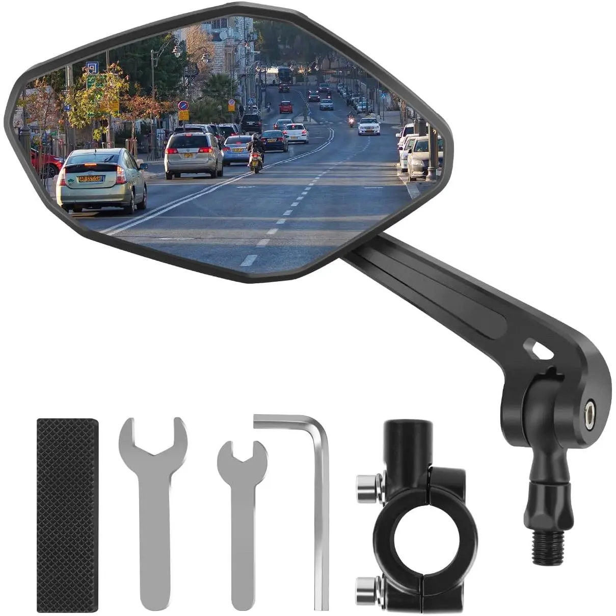 Mirror Handlebar Mount,  Wide Rear View  Mirrors for Handlebars with Scratch Resistant Glass, 360°Adjustable  Rear View Mirror for Scooter, , Bikes ( Lens: Left)