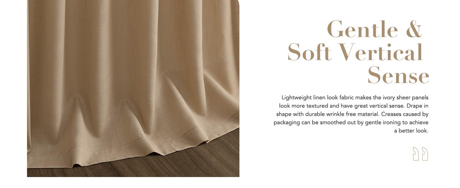 Tan Semi Sheer Curtains 108 Inches Long 2 Panels Set Back Tab Loop Pocket Linen Blend Boho Large Window Curtain Extra Long Light Filtering Drapes High Ceiling Drape for Living Room 40x108