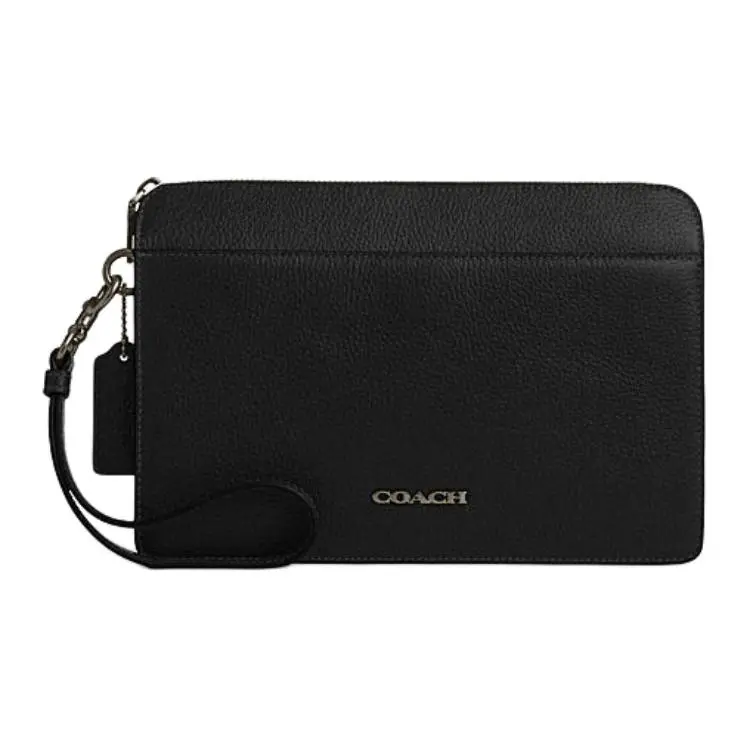 COACH Coach 25 Top-Zip Clutch Bag for Men – Leather, Medium Size, Black