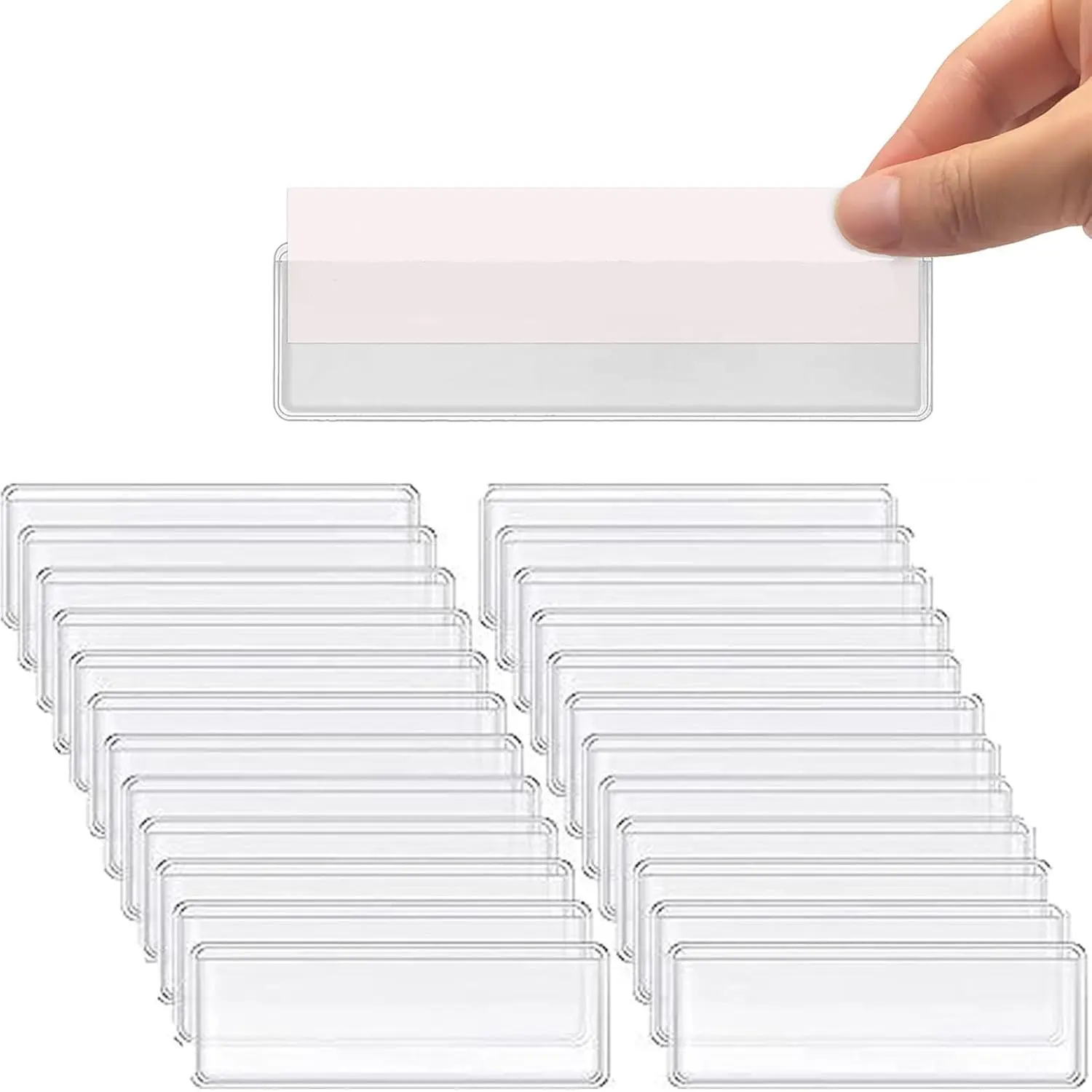 Label Holders Adhesive Shelf Tag Clear Shelf Tag Index Card Pockets Plastic Drawers File Cabinet Storage Bins Label Holder for Supermarket Bookshelf Mailbox Business Kitchen,Pack of 60