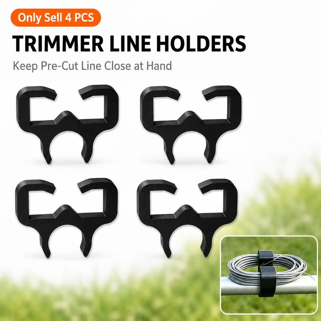 4 PCS Trimmer Line Holder for Universal Shafts, Shaft-Mount Design, Pre-Cut Trimmer Line Storage Clips, Quick Access, Fits Approx. 24 mm (0.94 in) Shafts for Lawn Care and Yard Work