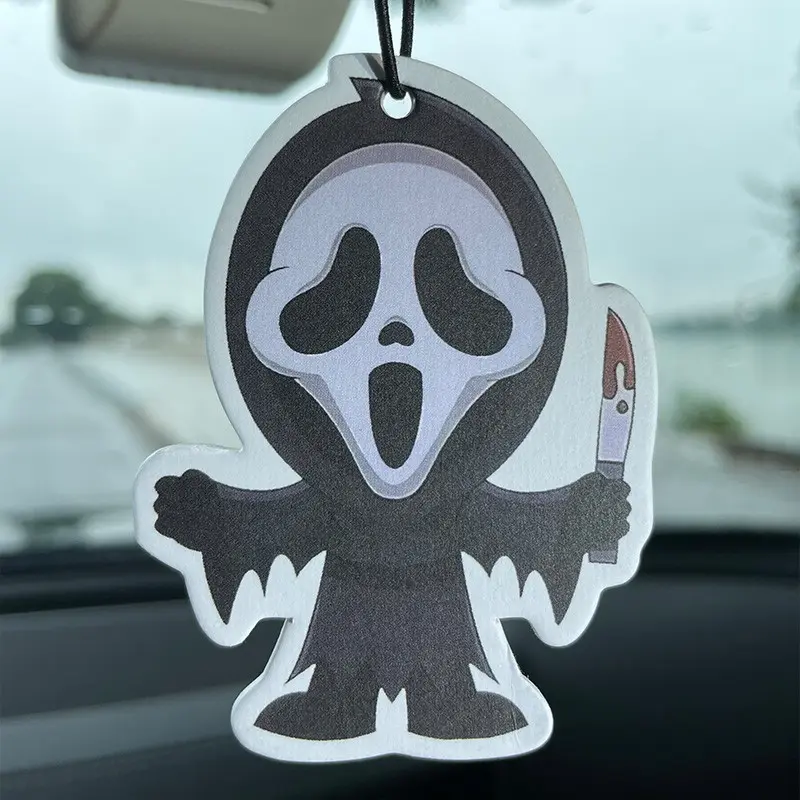 Chibi Cute Ghostface Scream Mask Car Air Freshener, Natural Fruity Floral Scent, Horror Movie Aromatherapy Ornament, Multipurpose Scent Decor