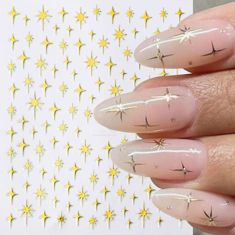 Star Pattern Nail Art Sticker, 6 Counts/set Laser Iridescent Glitter Nail Decoration Sticker, DIY Nail Art Decals for Women & Girls