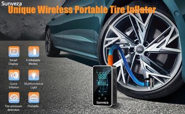 Cordless Tire Inflator Portable Air Compressor - 150 PSI Glovebox Stowable Auto Shutoff Rapid Inflate Electric Pump with Digital Pressure Gauge, LED Touchscreen, Built-in LED Flashlight, 5 Preset Modes for Cars, Camping Emergencies, OAF Use