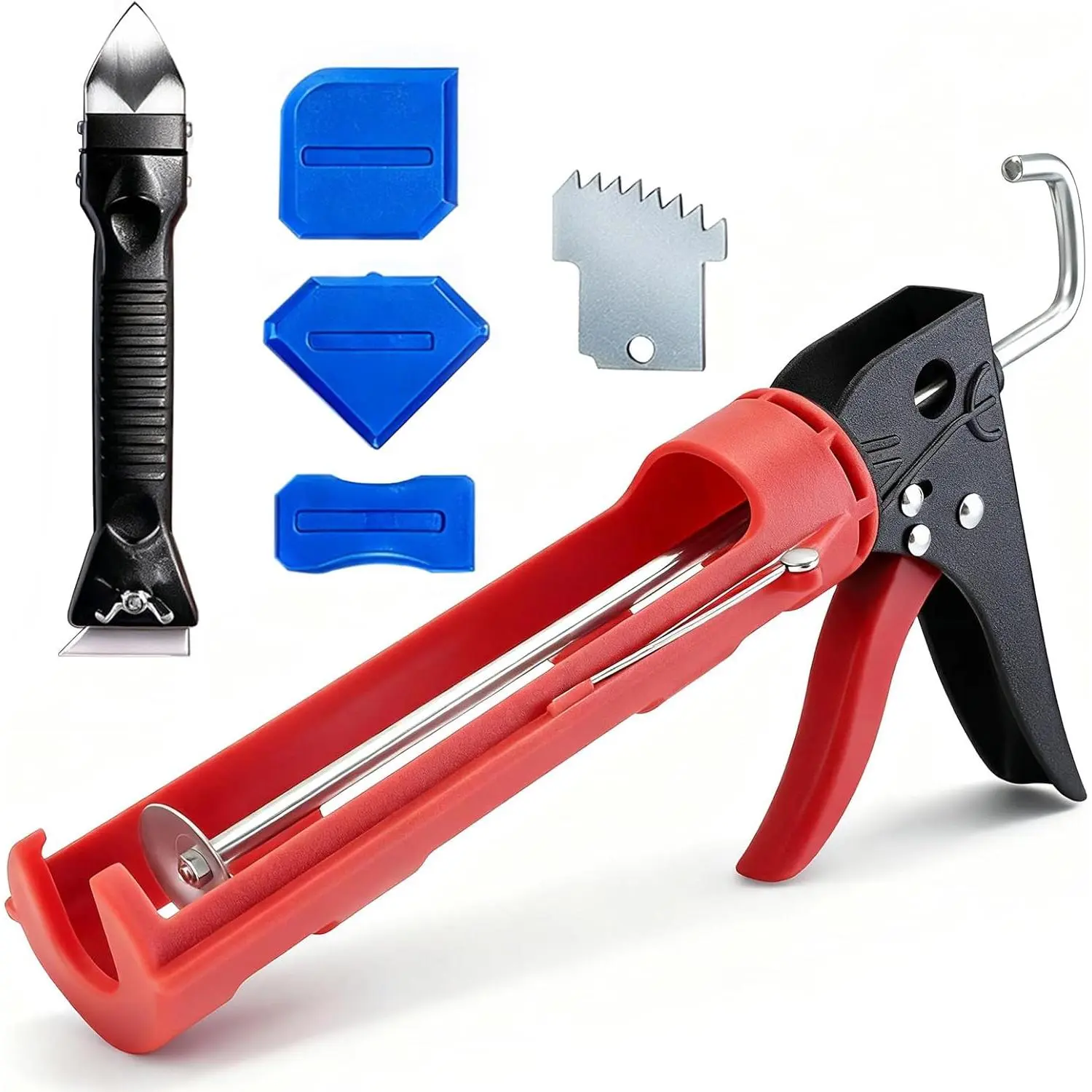 Caulk  Kit, Caulking  No Drip with 3  Caulking Tool and 3 in 1 Caulk Remover Tool, 15:1 Thrust Ratio, Professional Hand Caulking  Tool for the Seams of Bathroom and Kitchen Sinks