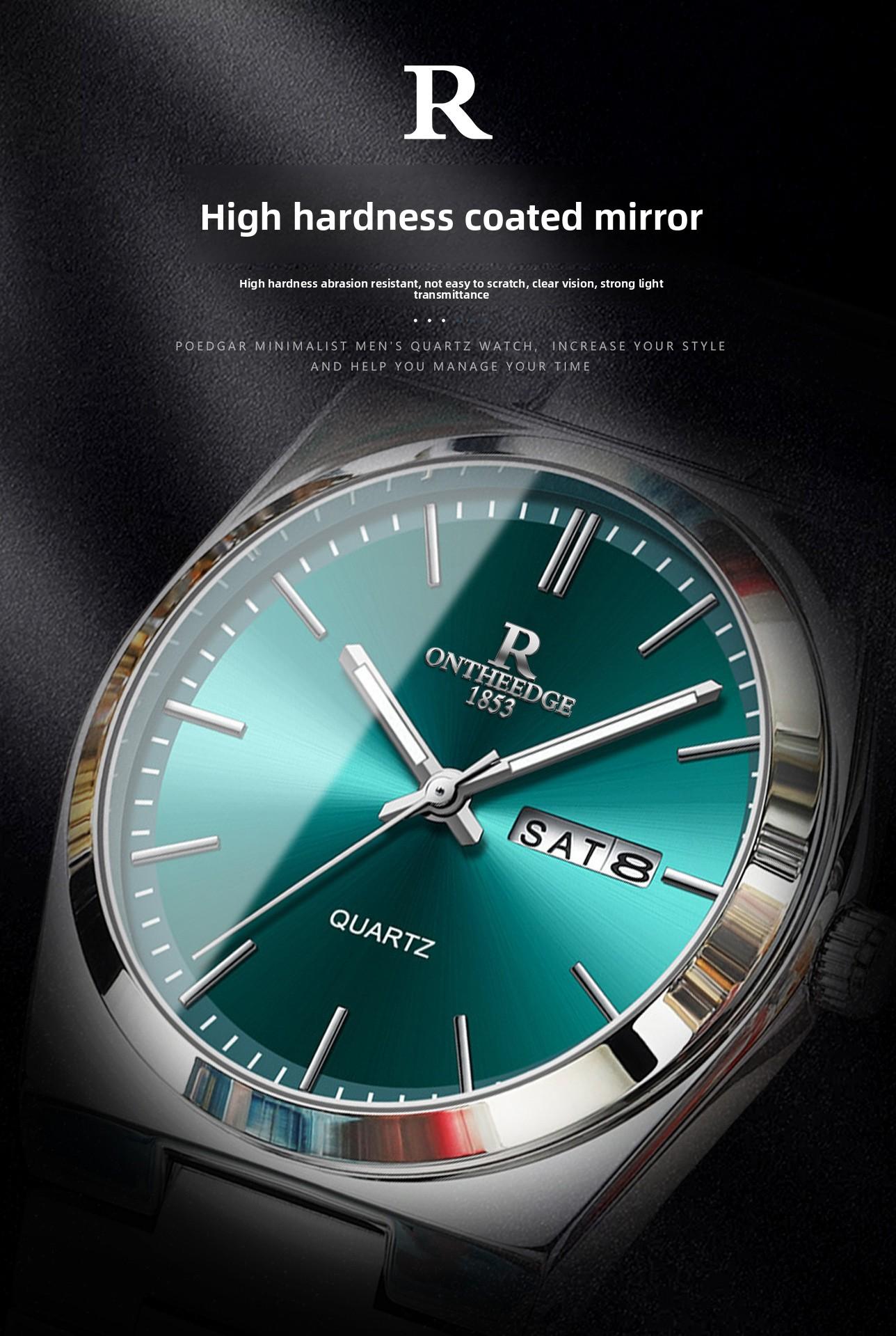 Men's Luxury Teal Green Dial Quartz Watch - Stainless Steel Wristwatch with Date Day Display, Waterproof, Luminous Hands, Classic Business Casual Dress Watch for Men, Perfect Gift for Husband Dad