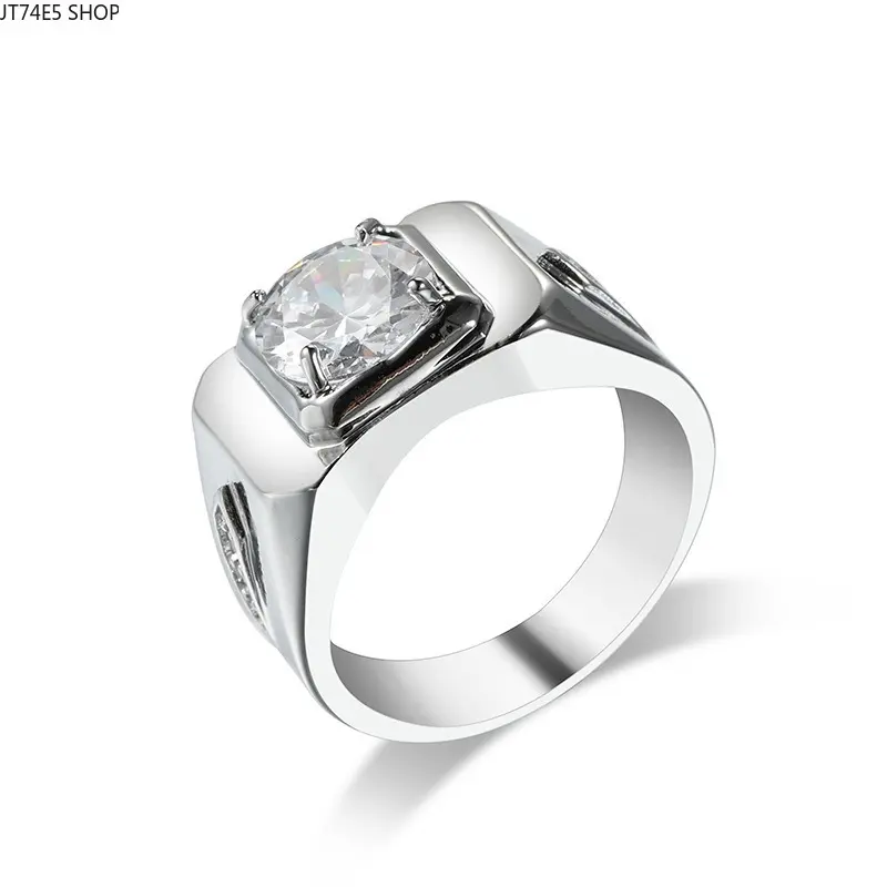 Minimalist Japanese Square 1CT Simulated Diamond Ring, Domineering Trendy Wedding Band For Men