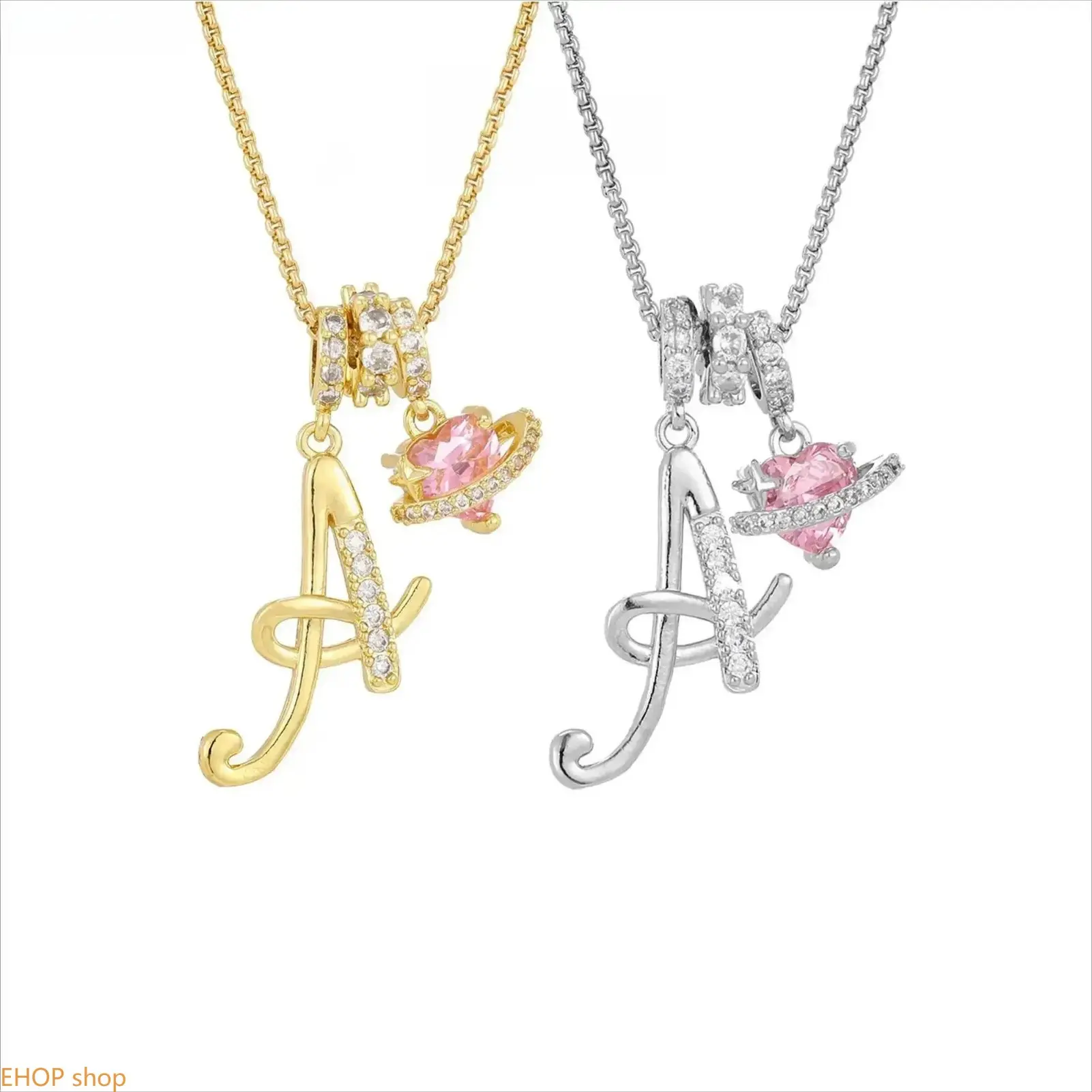 Gold Plated Heart Initial Letter Necklace Pink CZ Dainty Y2K Jewelry For Women Daily Vacation Date Birthday Gift For Her