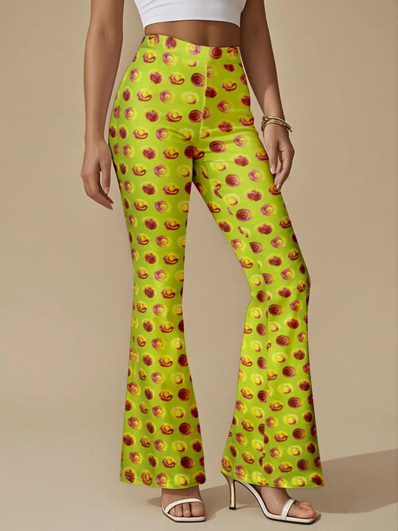 Gradient Polka Dot High Waist Flare Pants, Vintage Hot Girl Leg-Lengthening Jeans, Retro Style Women's Fashion Trousers