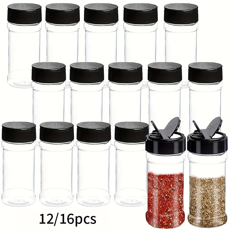 12/16 Piece 3.5oz Transparent Plastic Spice Jar, Screw Cap, Empty Spice Container, Seasoning Containers for Herbs and Seasoning Powder