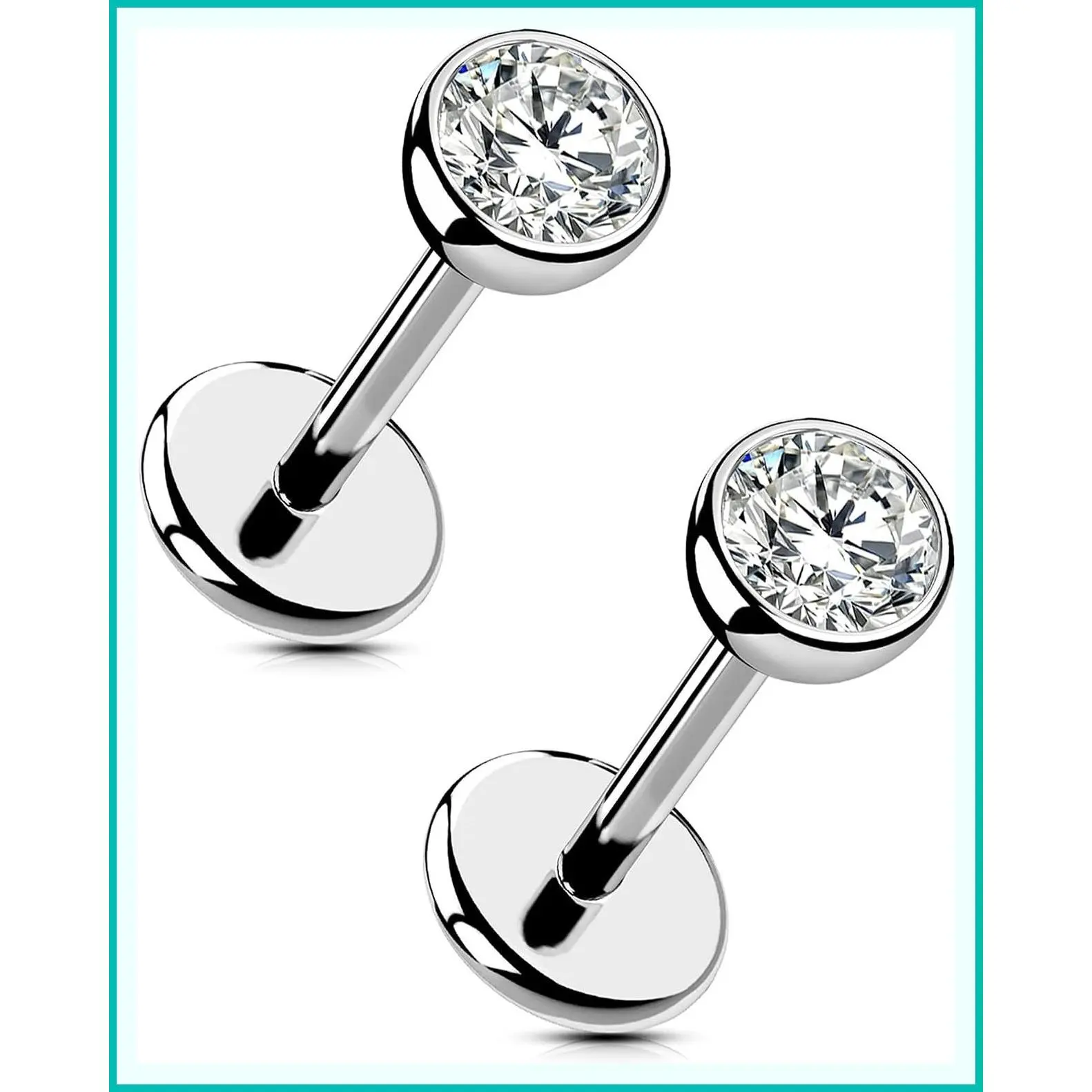 2Pcs 20G/18G/16G G23 Titanium Threadless Small Nose Stud Earrings with Flat Back and Tiny CZ, Helix Cartilage Tragus Conch Labret Medusa Monroe Piercing Jewelry for Women Men