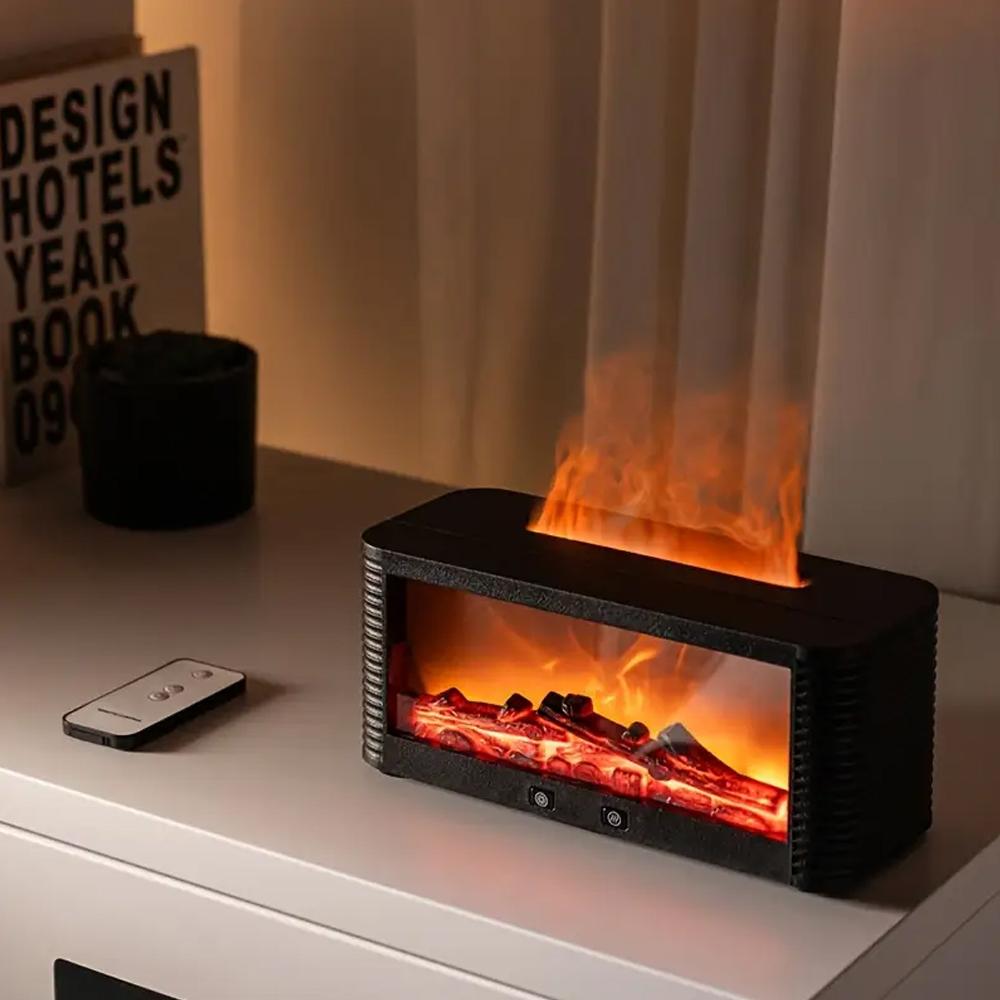 All-Room Fireplace Diffuser: 300ml Aroma Humidifier with Remote, Timer, 7-Color LEDs & Auto Shut-Off for Office and Home Wellness