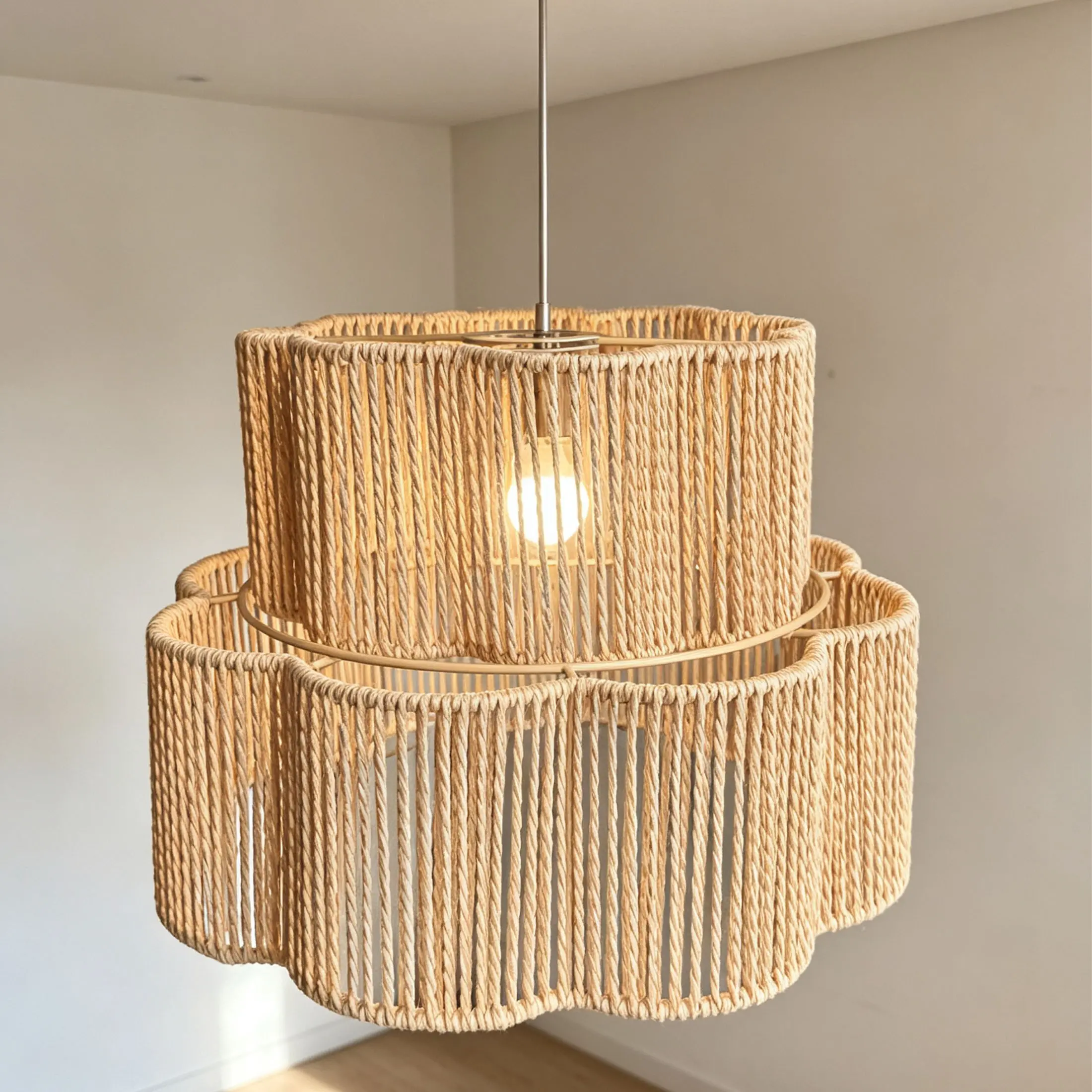 Double-Layer Floral Handwoven Lampshade, Boho Style, Fits Pendant/light Fixture E26/e27, Home Decor for Bedroom/kitchen/dining Room, Light Covers