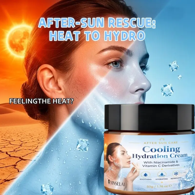 After Sun Cooling Cream with Niacinamide & Vitamin C. Soothes sunburn, calms redness, and restores moisture. Lightweight, non-greasy relief for face and body after sun exposure.