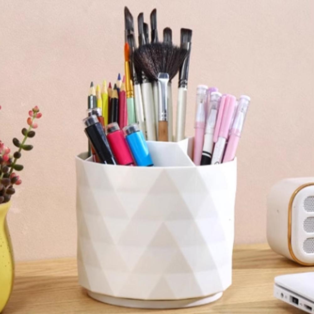 Letter Pattern Makeup Brush Holder,  1 Count 360 Degree Rotatable Makeup Brush Storage Box, Multi-functional Stationery Storage Box for Office, School, Home, Organiser