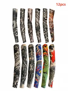 12pcs Summer Floral Arm Tattoo Sleeves, Seamless Outdoor Cycling Sun Protection, Unisex Temporary Tattoos for Bike Riding
