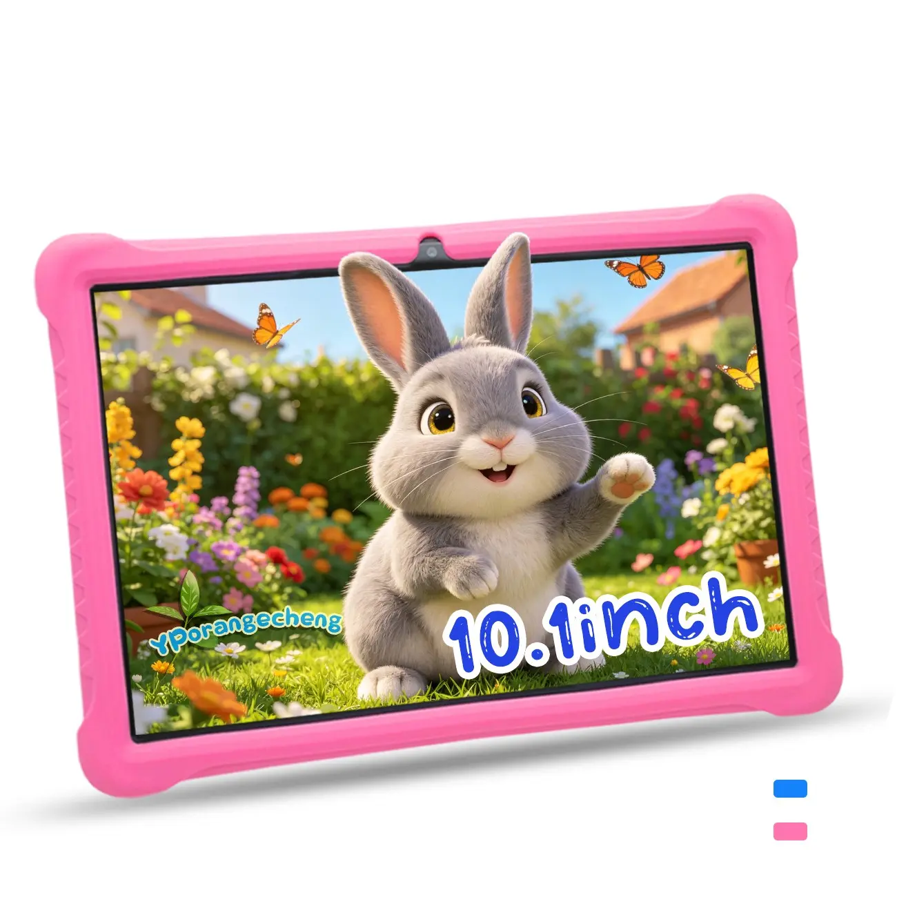 #SummerFind 10.1 Inch Android Kids Educational Tablet, HD screen with dual cameras, full shockproof dustproof case, parental control, compatible with IWAWA learning software, lightweight portable for study & play, blue pink, USB cable included, no adapter