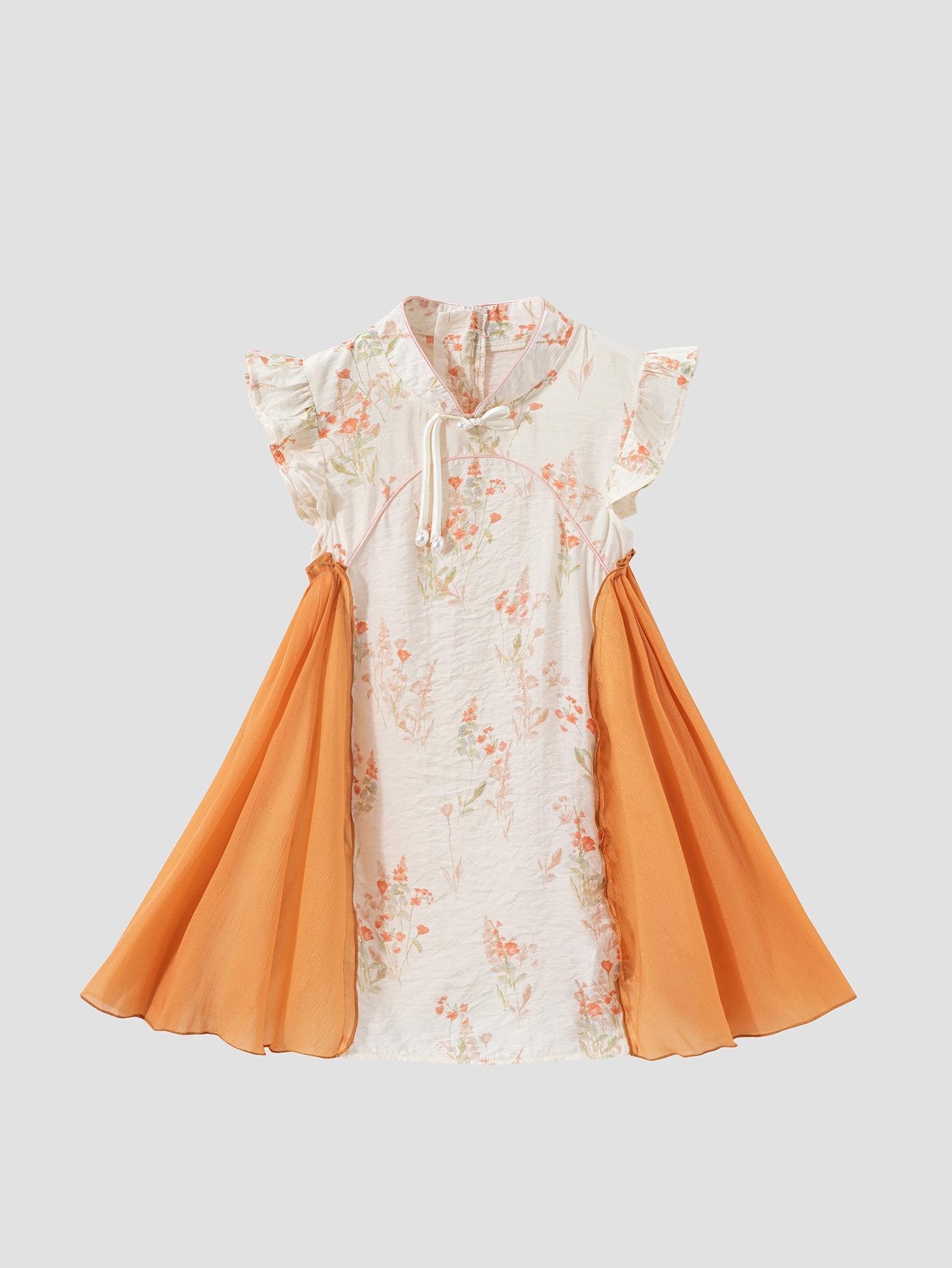 NewNew Cheongsam Dress for Girls Chinese Style Sleeveless Vest with Delicate Flutter Sleeves & Traditional Knot Buttons Ideal for Outdoor Events Festival Shows