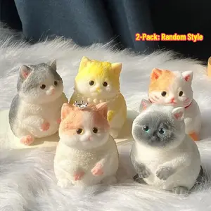 2PCS Handmade Cat Squishy Toy, Cute Soft Cat Design Stress Relief Fidget for Adults Kids, Perfect Squeeze Toy Gift for Relaxation Fun, Random Style