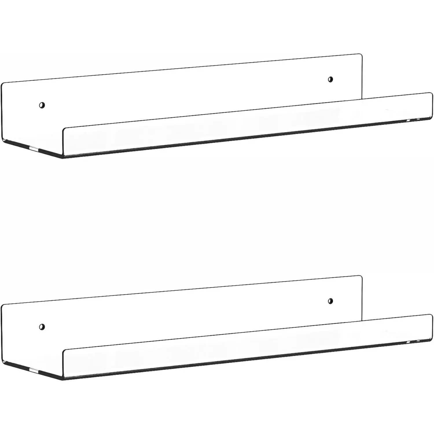 2 Pack Clear Acrylic Shelves for Wall with Adhesive,15 Inch No Drill Floating Shelves for Bathroom,Bedroom,Renter Friendly,Kids Room Bookshelf,Wall Display Shelf for Lego,Funko Pop,Figurine,Perfume