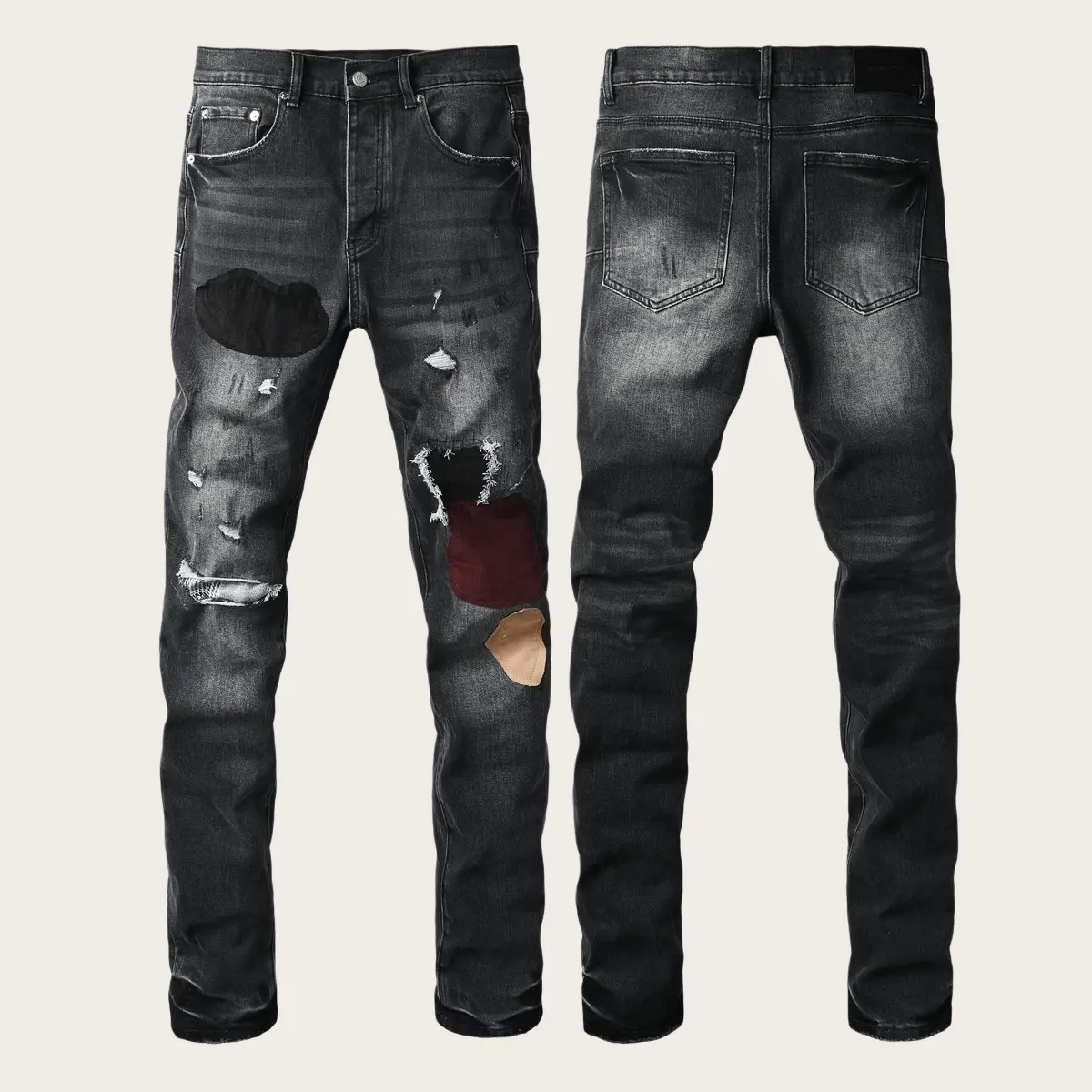 Mens Y2K Vintage Luxury Designer Stacked Jeans Trend Vintage Washed Knee Ripped Paint Splash Slim Tapered Cuff Stretch Denim New Tags US Sizes 28-40