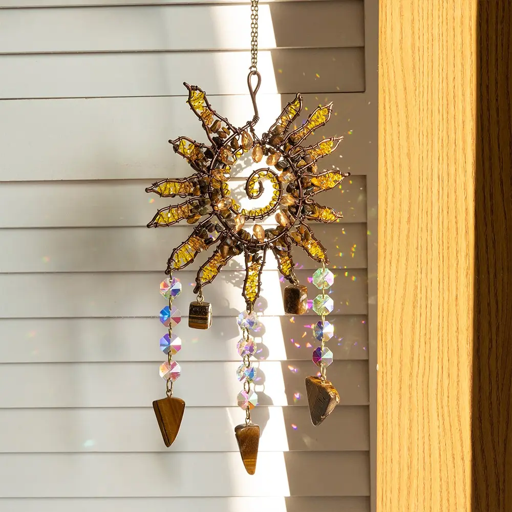 Elegant Bohemian Style Sun Catcher Crystal Hanging Ornament, Decorative Hanging Piece, Home Window Decoration, Family Gifts, Holiday Decor, Plated with Precious Metal