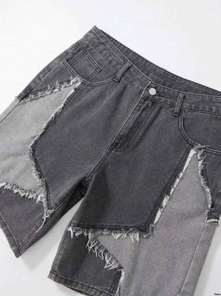 PointedStarFrayedPocketCasualLooseFitDenimShortsJorts - ROMWEMENStreetLifeMen sFive PointedStarFrayedPocketCasualLooseFitDenimShortsJorts - ROMWEMENStreetLifeMen sFive