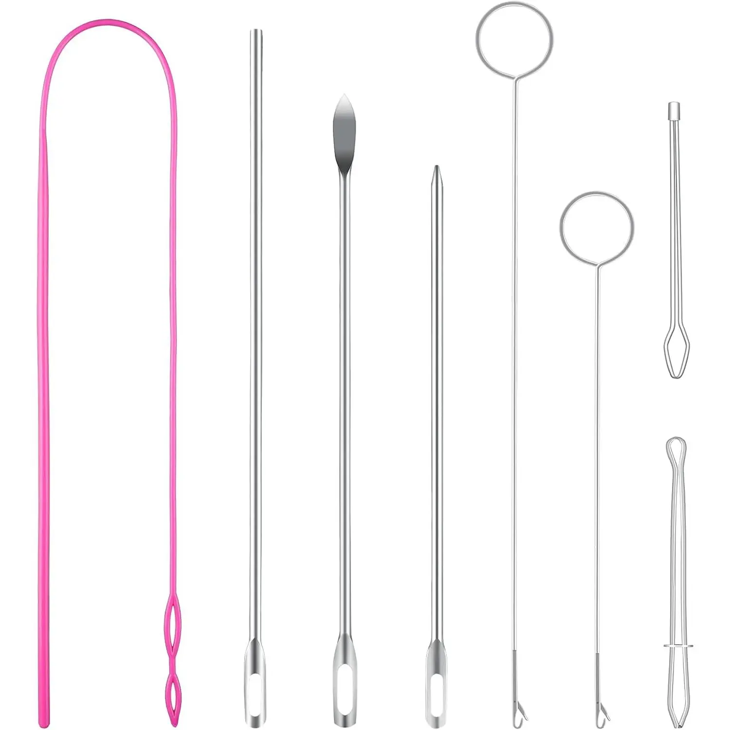 8 count Drawstring Threader Tool Set, Stainless Steel Sewing Loop Turner Hooks with Latch, Flexible Drawstring Threader, Easy Rope Threader Clips for Jackets Coats Pants Hoodies Sweaters