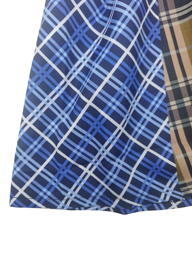 Women's Patchwork Plaid Print Zipper Shorts, Womenswear, Fashion Casual Shorts for Daily Outdoor Wear, Ladies Bottoms for Summer