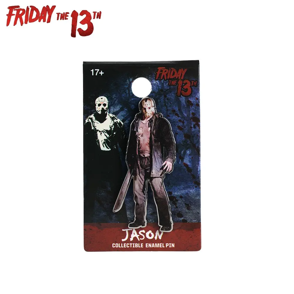 Friday the 13th Jason Enamel Pin, Official Licensed Horror Movie Collectible, Halloween Backpack Jacket Badge, Teen Gift, Jason Voorhees Machete Hockey Mask Pin