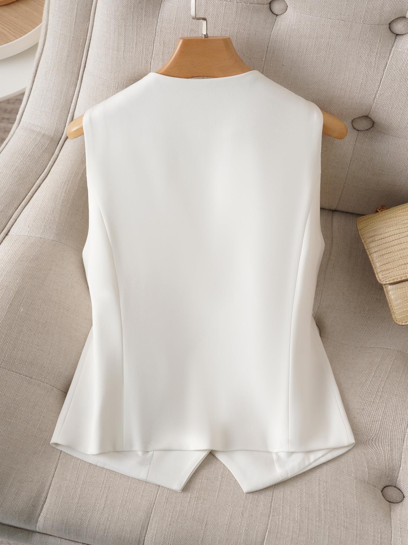 Women's Solid Color Button Front Vest Blazer, Casual Fashion Comfy Sleeveless Outerwear for Daily Outdoor Wear, Women Clothing for Spring Fall