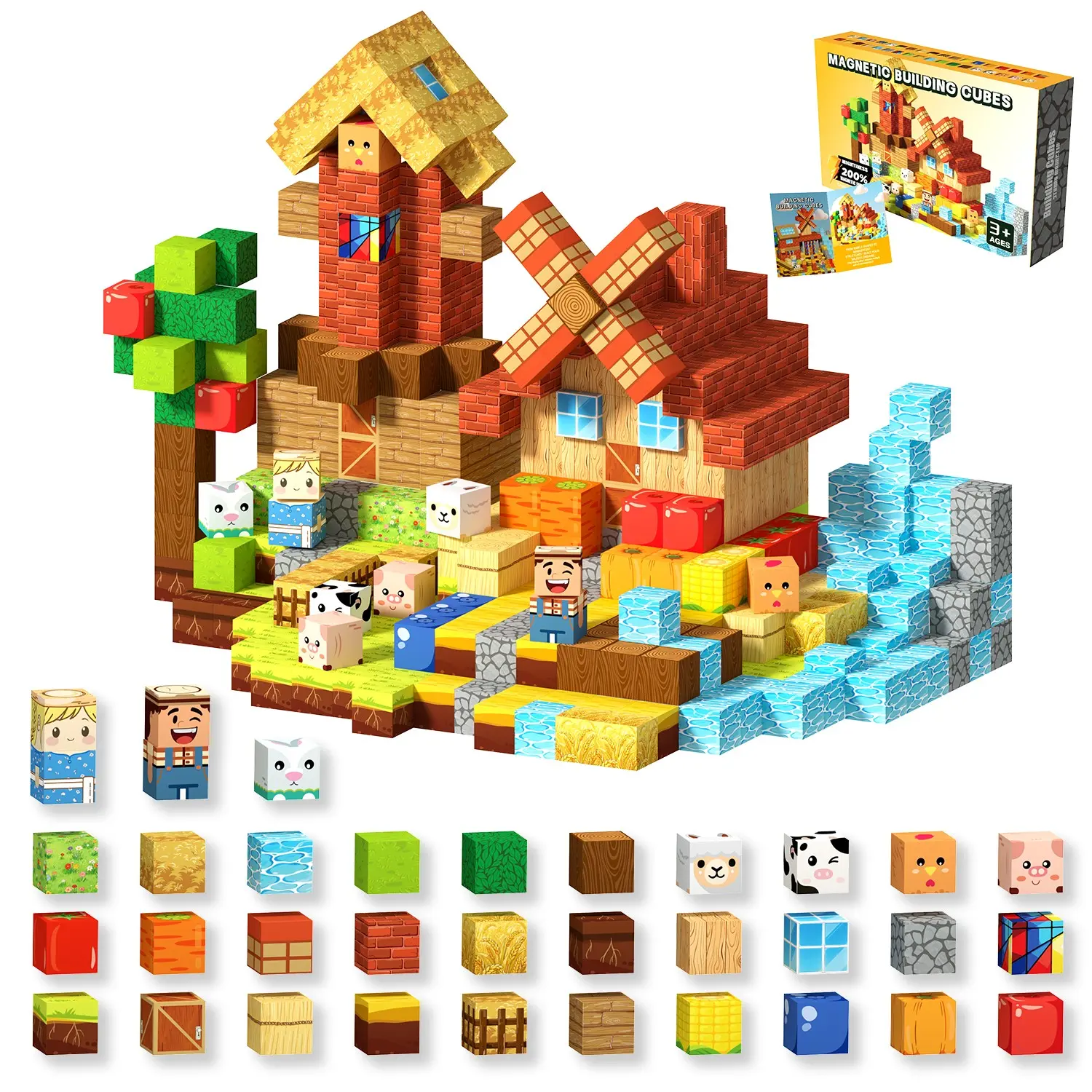 Magnetic Blocks 100PCS 150PCS, Random Colorful Magnetic Cubes Building Set, Strong Magnet STEM Toys for Kids, Montessori Sensory Learning Construction Blocks, Creative Open Ended Building Toy, DIY Puzzle Activity Gift for Boys Girls Ages 3+