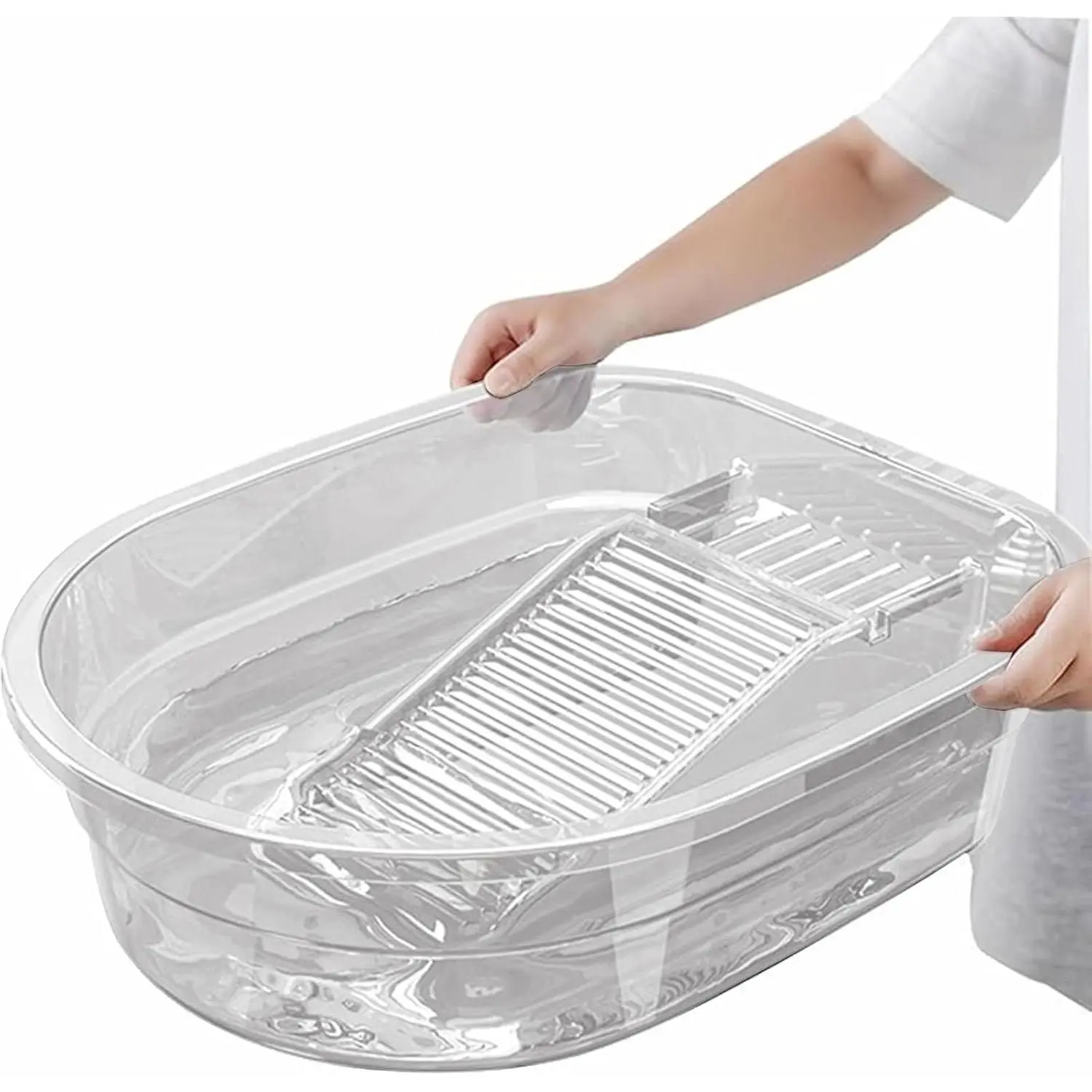 Portable Washboard & All-in-One Laundry Basin Set - Heavy-Duty Wash Board  Hand Washing Clothes |     Built-in Scrub Surface, Drain Plug  Camping, RV, Emergency Use (Transparent White, 16 in)