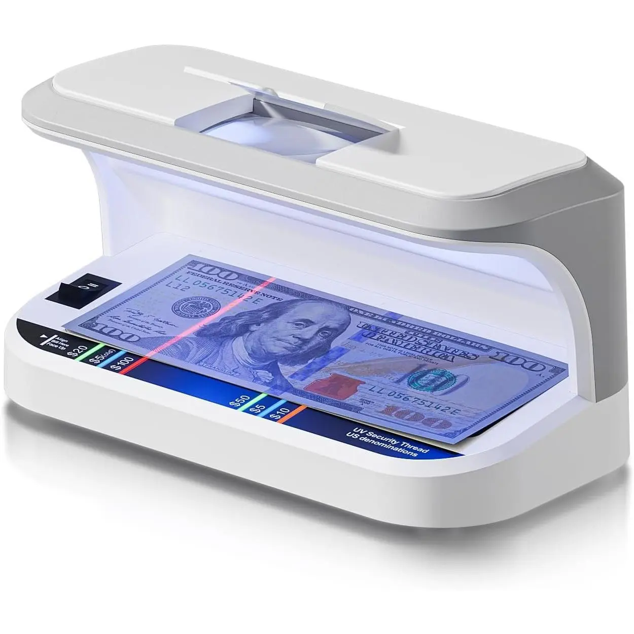 UV Counterfeit Bill Detector Light with 8X Magnifier, Built-in 2 UV Lights for Money, ID & Watermark Detection – Portable Banknote Checker Machine for Verifying Authenticity