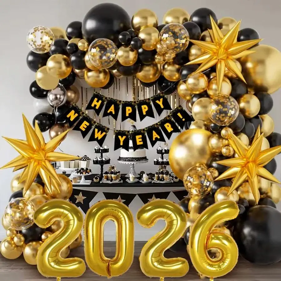 Birthday Decorations for Men and Women, Happy 60th Birthday Banner Balloons Arch Kit, Retirement Ceremony Black and Gold Balloon