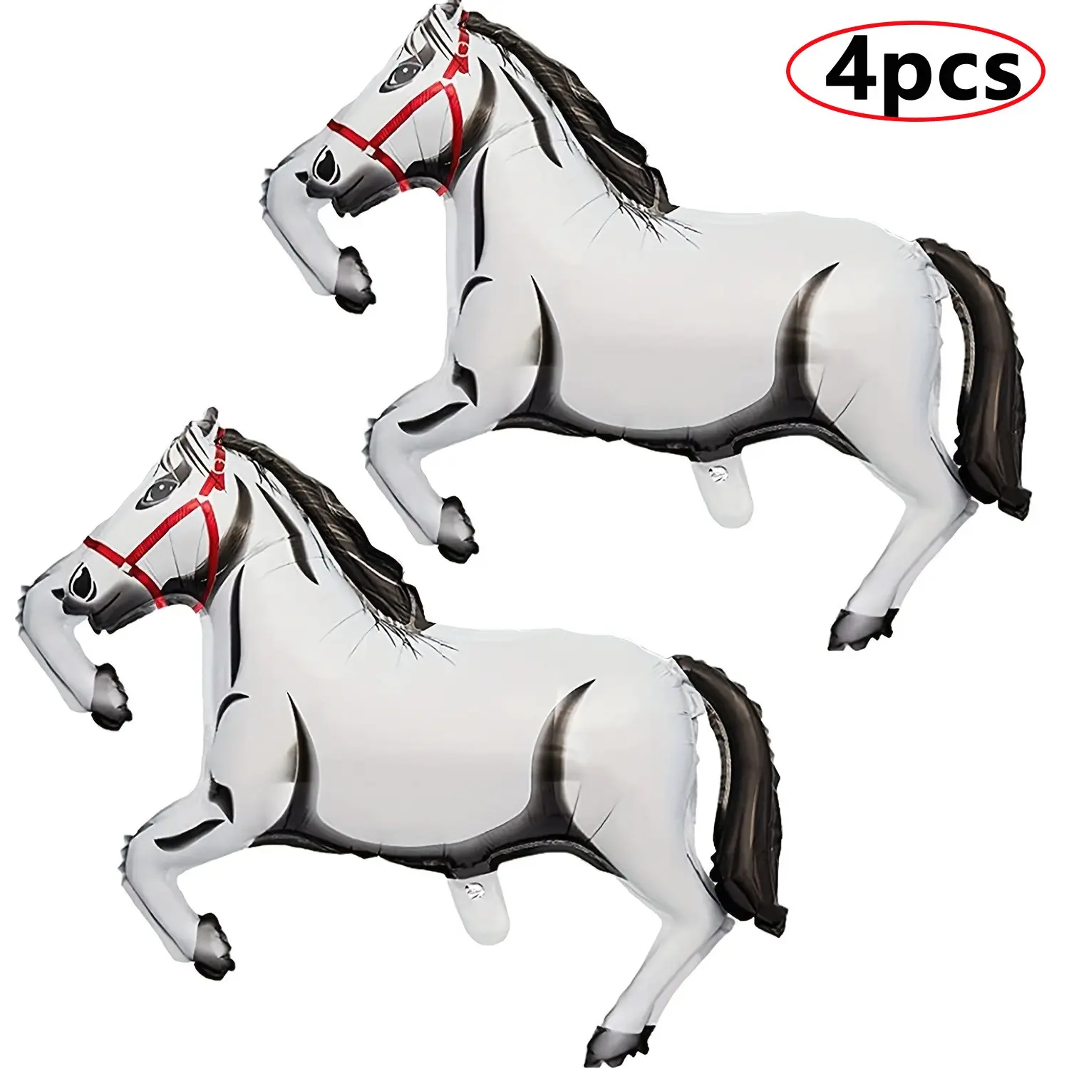 4pcs Giant Gray Horse Foil Balloons, Farm Animal Cowboy Theme Party Decorations, Equestrian Mylar Balloons For  Birthday Baby Shower Supplies