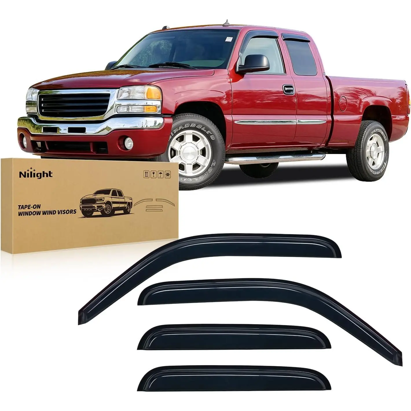 Nilight Car Side Window Deflectors & Visors for Chevy Silverado/GMC Sierra 1500/2500/3500/2500HD Extended Cab 1999-2006, Out-Channel Multi-Function Sun Rain Guards - 4PCS, Multi-Function Sun Side Window Deflectors & Visors