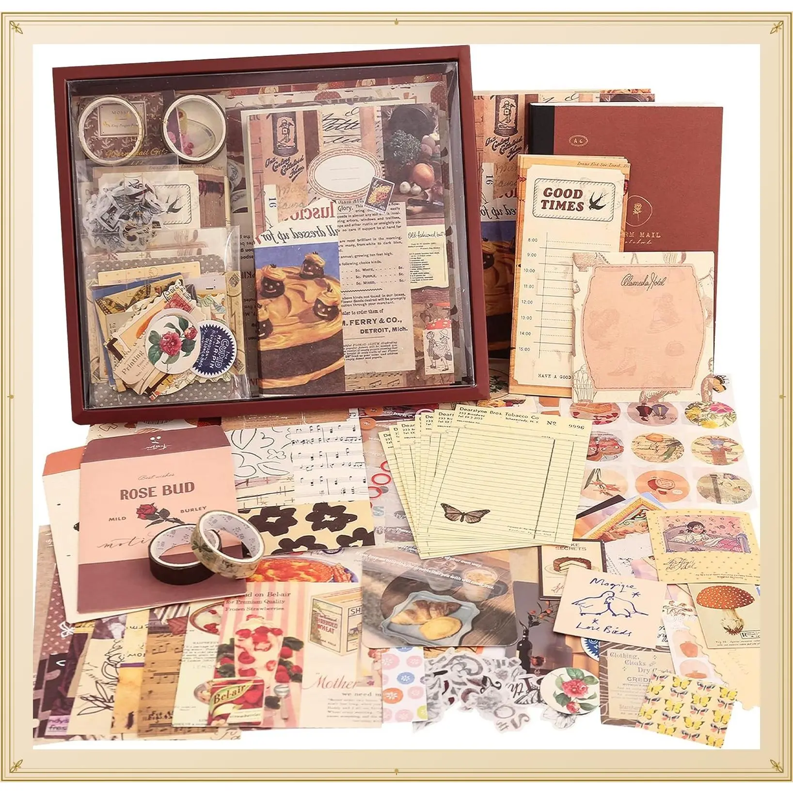 348 Pcs Vintage Aesthetic Scrapbooking Supplies Kit with A6 Grid Notebook, Bullet Junk Journal Stationery, DIY Journaling Supplies, Birthday Craft Gift for Teen Girls & WomenGift