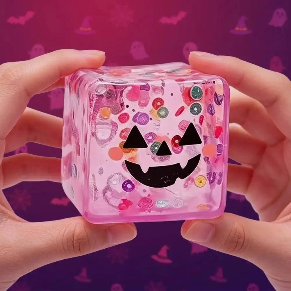 Halloween Sensory Squishy Toy Transparent Ice Cube Design Funny Face Stress Relief Gift Creative Soft Maltose Play Toy